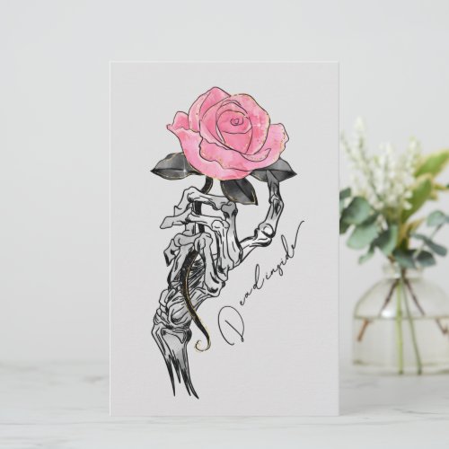 Goth Hand Skeleton With Pink Rose  Dead Inside Stationery