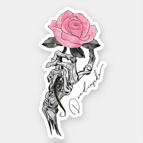 Goth Hand Skeleton With Pink Rose  Dead Inside Sticker