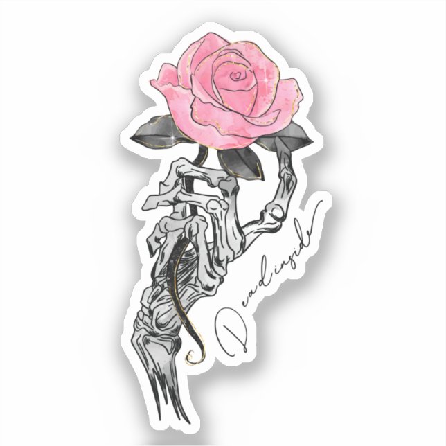 Goth Hand Skeleton With Pink Rose | Dead Inside Sticker (Front)