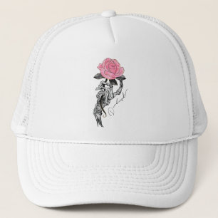 Goth Hand Skeleton With Pink Rose Dead Inside Trucker Hat