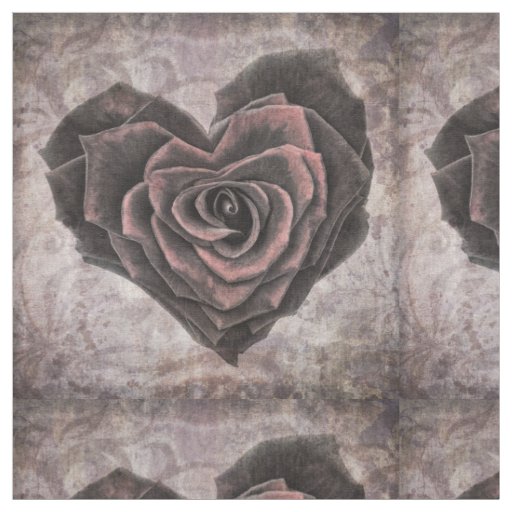 goth heart rose print fabric
