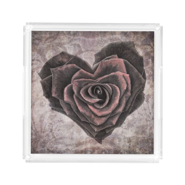 goth heart rose serving tray (Front)