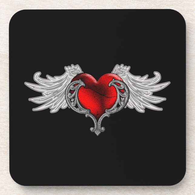 Goth Heart with Angel Wings Beverage Coaster (Front)