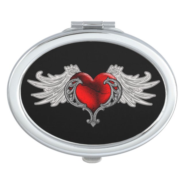 Goth Heart with Angel Wings Compact Mirror (Front)