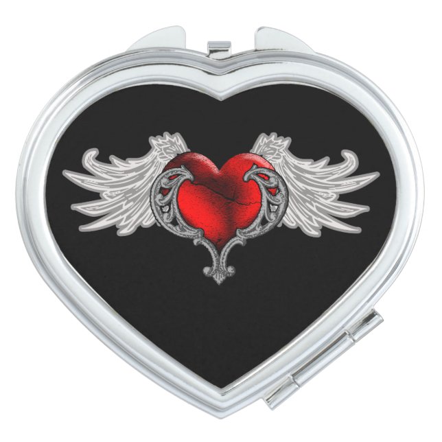 Goth Heart with Angel Wings Compact Mirror (Front)