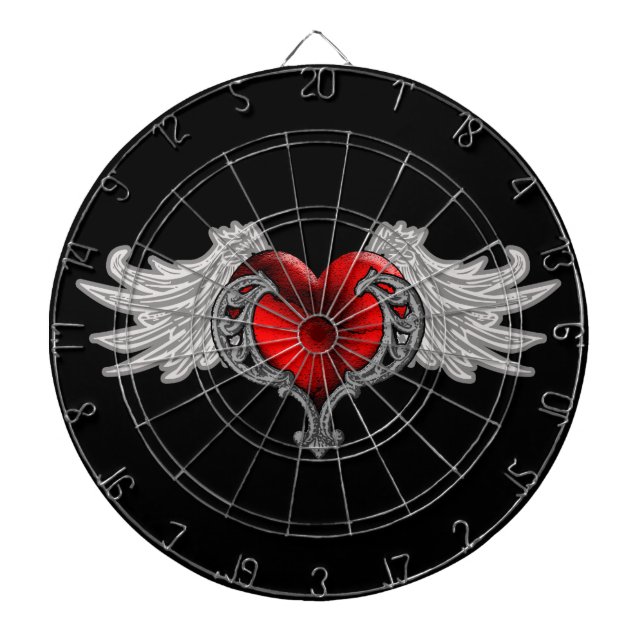 Goth Heart with Angel Wings Dart Board (Front)