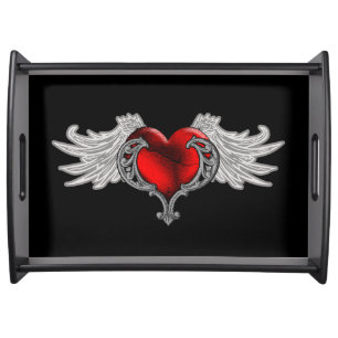 Goth Heart with Angel Wings Serving Tray