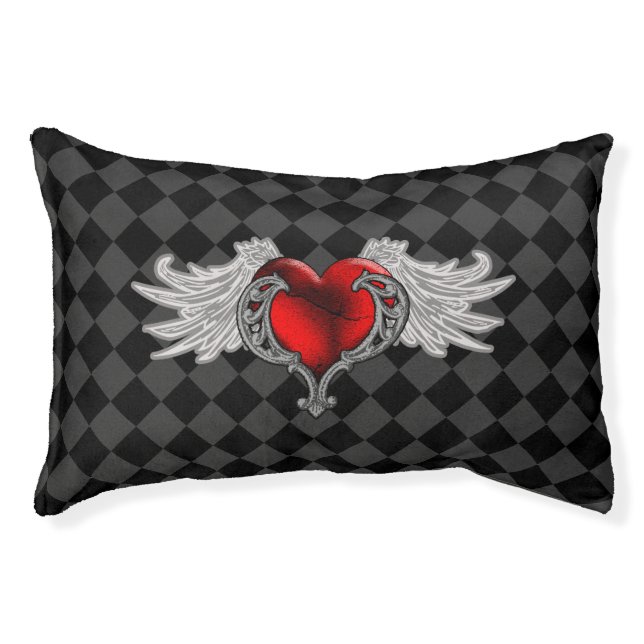 Goth Heart with Angel Wings Small Pet Bed (Front)