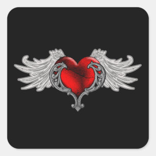 Goth Heart with Angel Wings Square Sticker