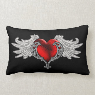 Goth Heart with Angel Wings Throw Pillow