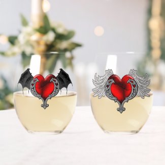 Goth Heart with Bat Wings,Angel Wings