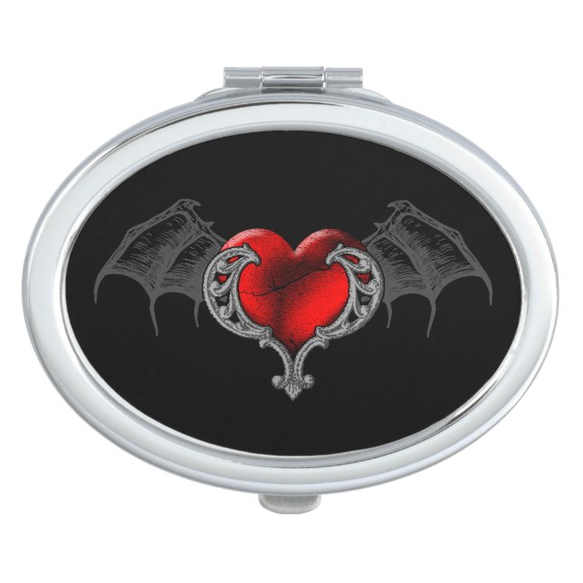 Goth Heart with Bat Wings Compact Mirror (Front)