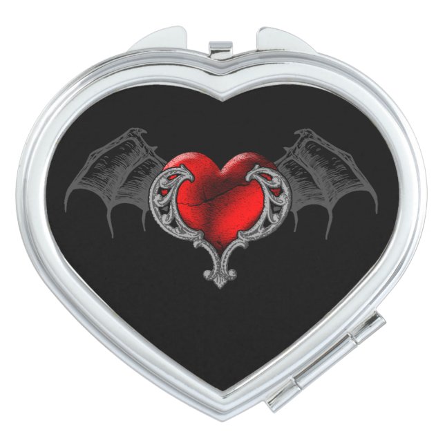 Goth Heart with Bat Wings Compact Mirror (Front)