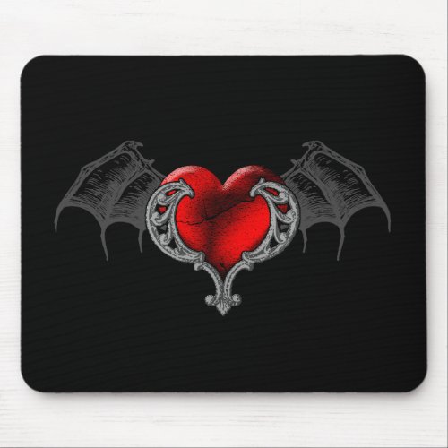 Goth Heart with Bat Wings Mousepad