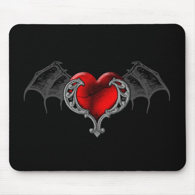 Goth Heart with Bat Wings Mousepad (Front)