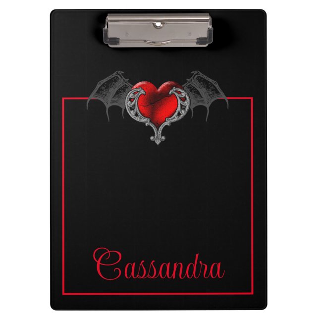 Goth Heart with Bat Wings Personalized  Clipboard (Front)