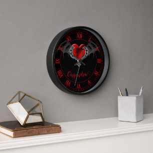 Goth Heart with Bat Wings Personalized Clock