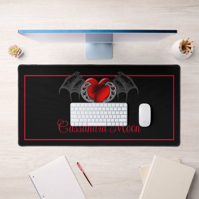Goth Heart with Bat Wings Personalized  Desk Mat (Office 1)