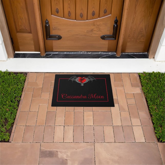 Goth Heart with Bat Wings Personalized  Doormat (Outdoor)