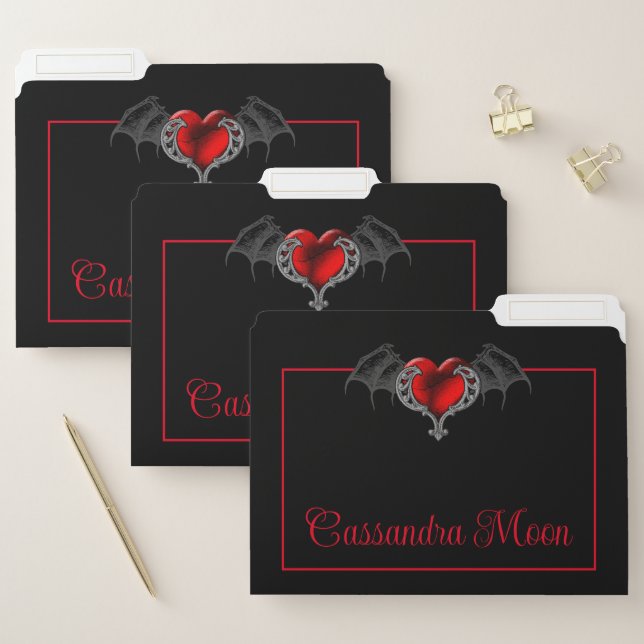 Goth Heart with Bat Wings Personalized File Folder (Set)