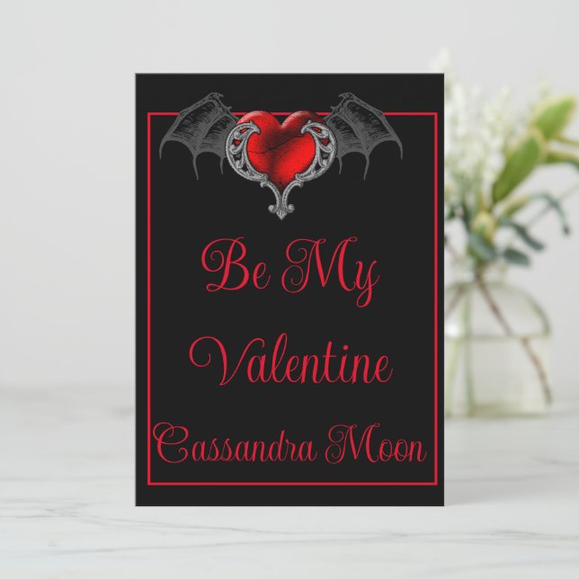 Goth Heart with Bat Wings Personalized Holiday Card (Standing Front)
