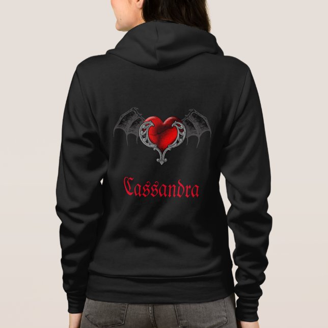 Goth Heart with Bat Wings Personalized Hoodie (Back)