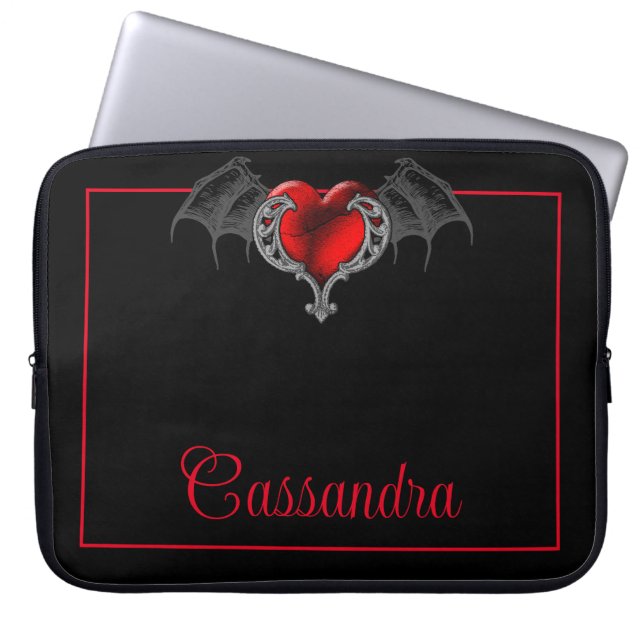 Goth Heart with Bat Wings Personalized Laptop Sleeve (Front)