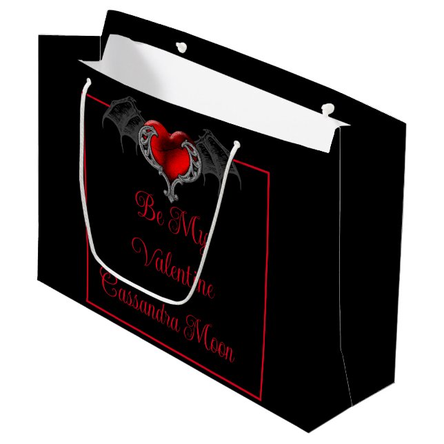Goth Heart with Bat Wings Personalized  Large Gift Bag (Front Angled)