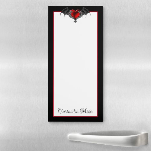Goth Heart with Bat Wings Personalized Magnetic Notepad