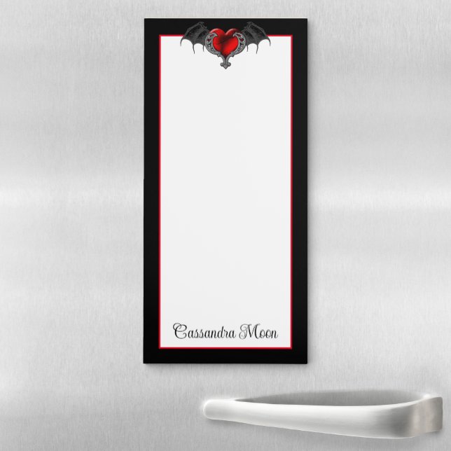 Goth Heart with Bat Wings Personalized Magnetic Notepad (In Situ)