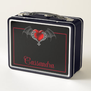 Goth Heart with Bat Wings Personalized Metal Lunch Box