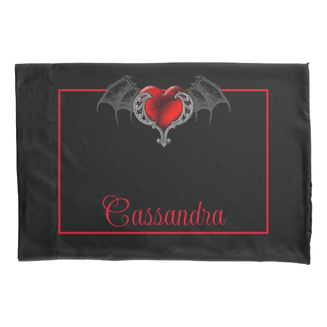 Goth Heart with Bat Wings Personalized Pillow Case (Front)