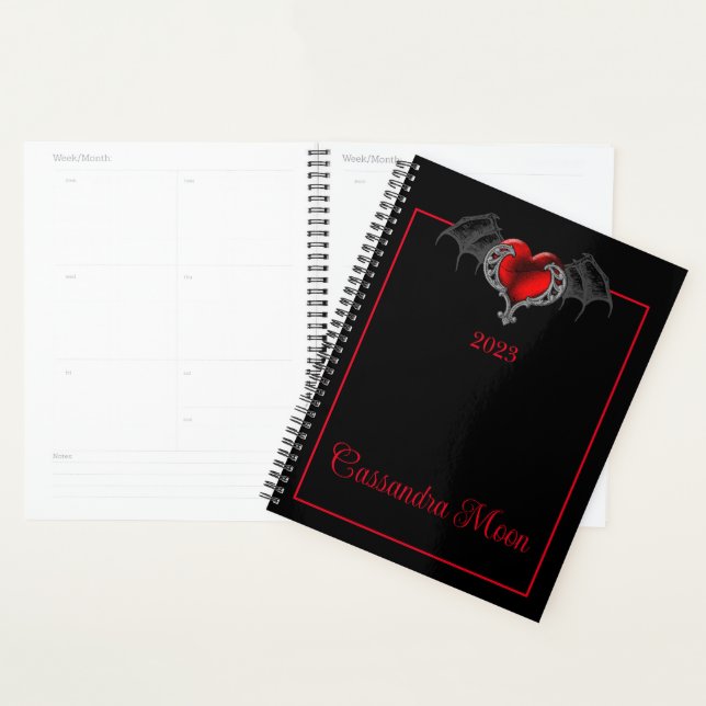 Goth Heart with Bat Wings Personalized Planner (Display)