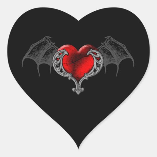 Goth Heart with Bat Wings Sticker