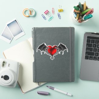 Goth Heart with Bat Wings Vinyl Stickers