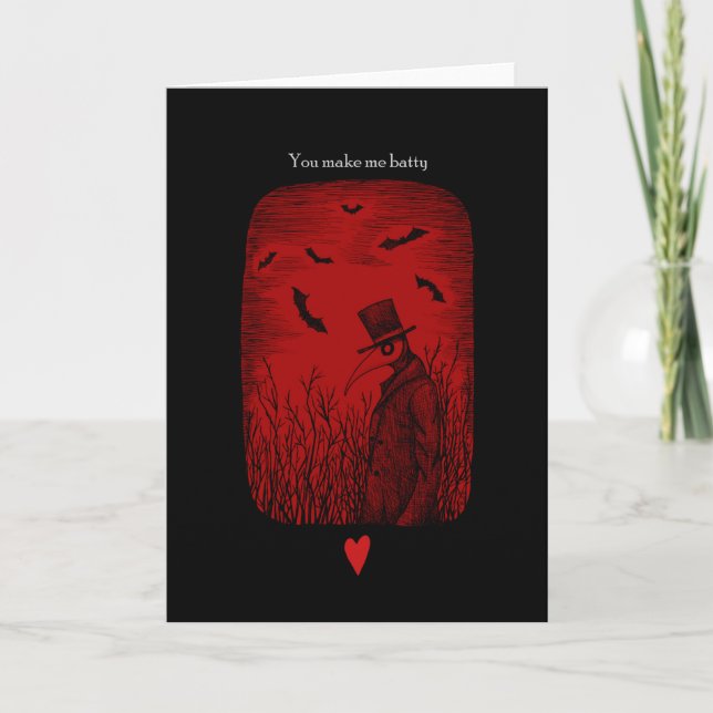 Goth I love you Plague Doctor Bats Valentines day  Card (Front)