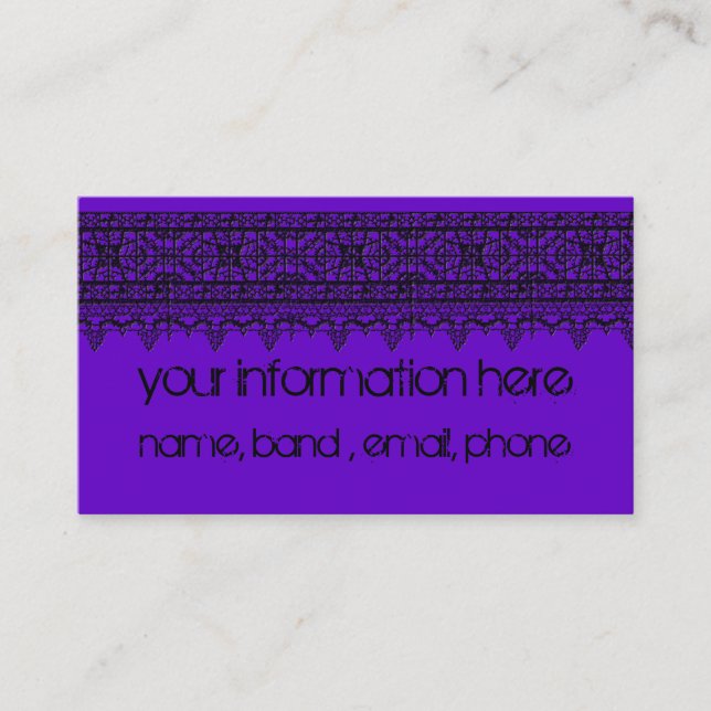 goth inspired black lace over purple business card (Front)