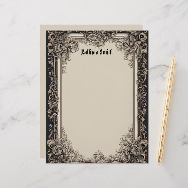 Goth Inspired Intricate Frame Letterhead (Front/Back In Situ)
