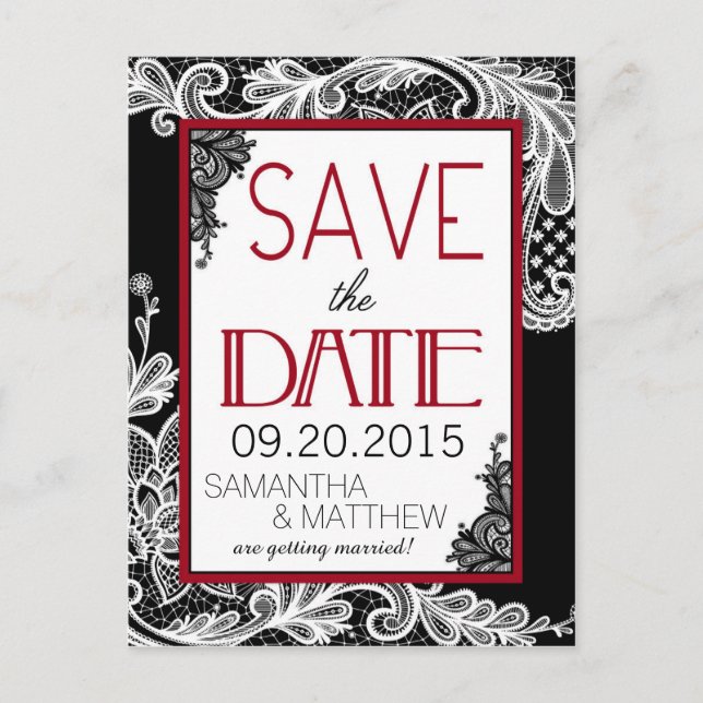 Goth Lace Save the Date Announcement Postcard (Front)