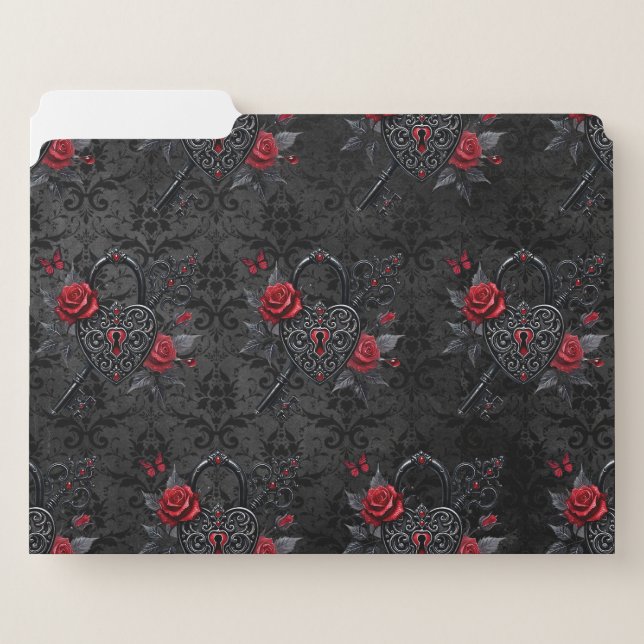 Goth Lock and Key Heart File Folder (Front Left)