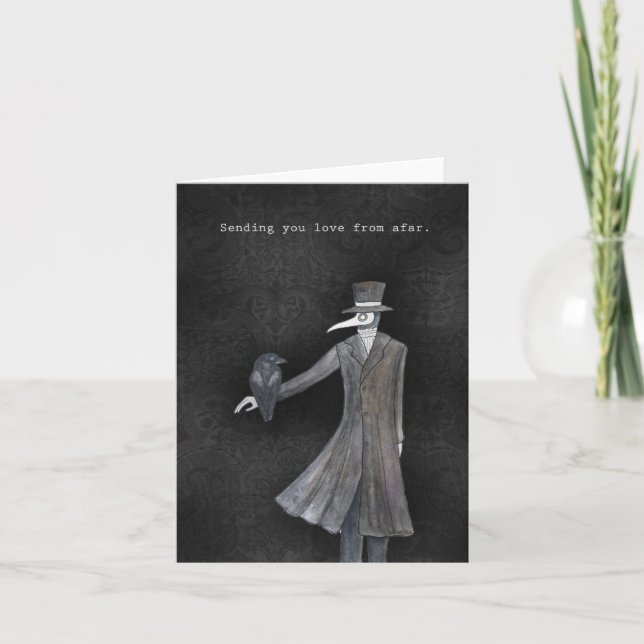 Goth Love Plague Doctor with a Raven Valentines Card (Front)