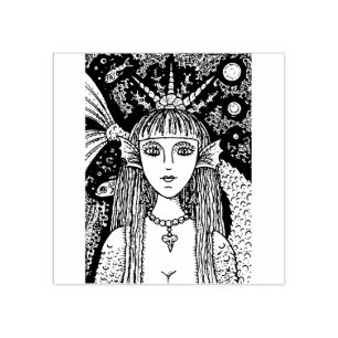 GOTH MERMAID, BLACK SEA SIREN FANTASY WHIMSY, FISH RUBBER STAMP