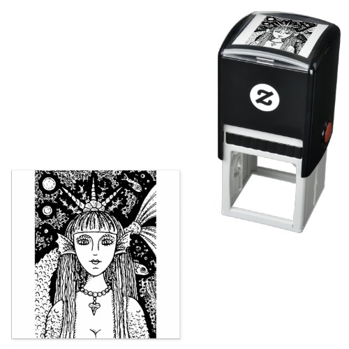 GOTH MERMAID BLACK SEA SIREN FANTASY WHIMSY FISH SELF_INKING STAMP