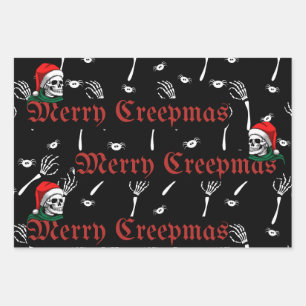 Goth Merry Creepmas With Santa Skulls Wrapping Paper Sheets