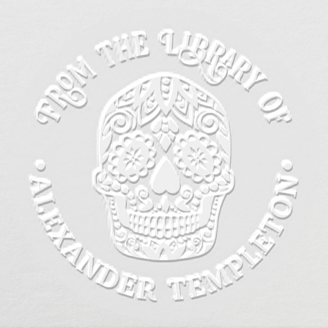 Goth Mexican Sugar Skull Library Book Name Embosser (Design)