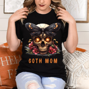 Goth Mom Floral Skull Moth Orange Mother's Day T-Shirt