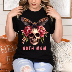 Goth Mom Floral Skull Moth Pink Mother's Day T-Shirt