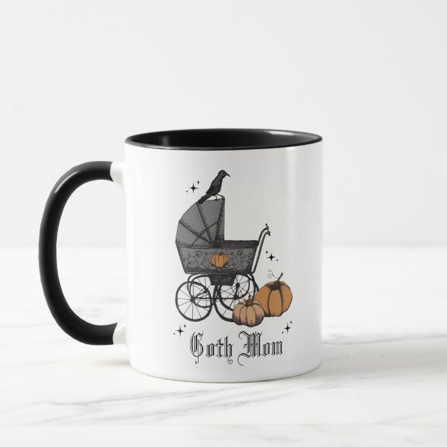 Goth Mom Halloween Fall Victorian Baby Carriage  Mug (Left)