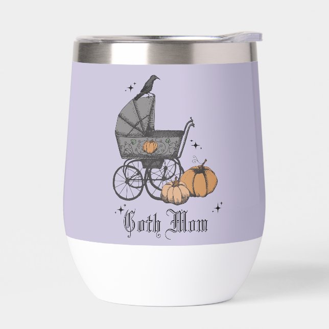 Goth Mom Halloween Victorian Baby Carriage  Thermal Wine Tumbler (Left)