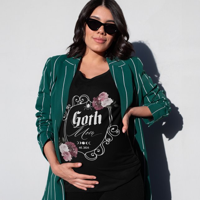 Goth Mom Pregnancy Announcement Floral Crest Tri-Blend Shirt (Goth Mom Pregnancy Announcement Floral Crest T-Shirt)
